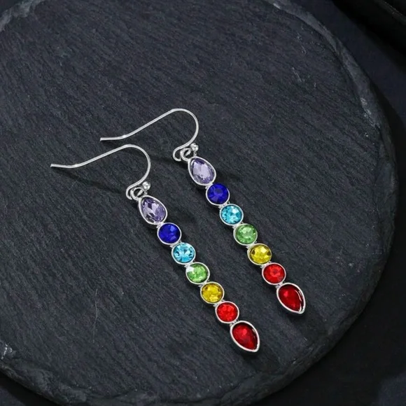 Multi-Color Crystal Drop Earrings - Women Jewelry R 389 - Picture 2 of 3